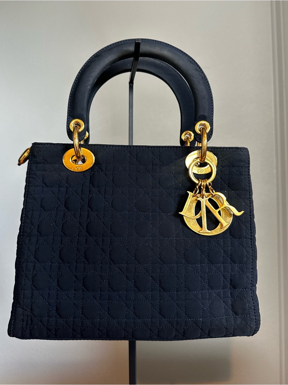 Dior Black Quilted Lady Dior Top-Handle Satchel with Gold Hardware